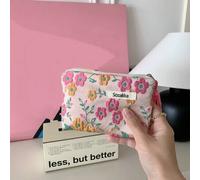 Shein 1 pieza Bolsa de lápiz labial con estilo coreano estético y patrón floral mini, bolsa de maquillaje de viaje multifuncional, organizador de cosméticos