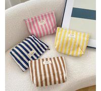 Shein 1 pieza Bolsa de maquillaje a rayas azules, bolsa de maquillaje, bolsa de almacenamiento de artículos esenciales de viaje y vacaciones, bolsa de cosmé
