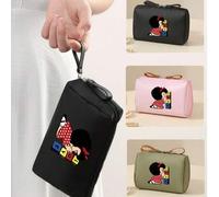 Shein 1 pieza Bolsa de maquillaje mini, se puede usar como billetera, bolso portátil - Estampado plano 2D MAFALDA&LOVE, diseño de doble cremallera resistent