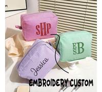 Shein 1 pieza Bolsa de maquillaje personalizada con bordado de letras, nombre Pinyin, bolsa de cosméticos portátil impermeable, neceser, regalo para parejas