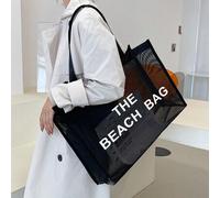 Shein 1 pieza Bolsa de playa de malla de nylon con estampado de letras, bolsa de playa de gran capacidad, adecuada para uso personal o como regalo para amig