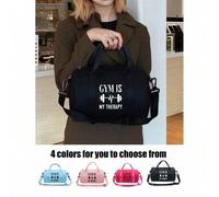 Shein 1 pieza Bolso bandolera con estampado de mancuerna "El fitness es mi terapia" - Correa ajustable, asa superior, bolso de tela duradera, adecuado para