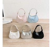 Shein 1 pieza Bolso bandolera de moda para niñas, de tela PU con lazo bordado, bolso de hombro pequeño, estuche mini para lápiz labial, adecuado para todas