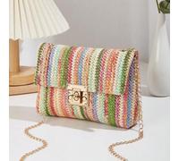 Shein 1 pieza Bolso cruzado cuadrado de mujer de estilo bohemio, de lujo y nicho, con cierre magnético de material tejido con contraste de color