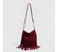 Shein 1 pieza Bolso cubo de mujer con flecos vintage, bolso cruzado de hombro de flecos de doble cara, bolso inspirado en el estilo retro para mujeres