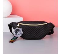 Shein 1 pieza Bolso de cintura con estampado en forma de V, con decoración de bola de pelo esponjosa. Ligero, portátil, clásico, informal. Perfecto como reg