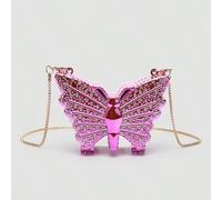 Shein 1 pieza Bolso de embrague con mariposa de cristal de imitación dorado/plateado metálico y brillo, bolsa decorativa multifuncional para maquillaje, alm