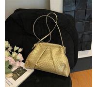 Shein 1 pieza Bolso de embrague plegado de unicolor con textura tejida de color dorado vintage, bolso de hombro y bandolera para mujer