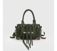 Shein 1 pieza Bolso de estilo retro, punk y Y2K con cierre de cremallera, diseño de correa de hombro ajustable, asas dobles, remaches incrustados, borlas y