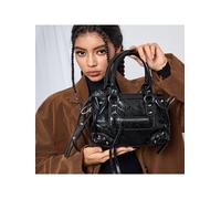 Shein 1 pieza Bolso de estilo retro y punk Y2K con cierre de cremallera, diseño de correa de hombro ajustable de doble asa, decoración de remaches y borlas