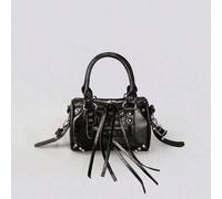 Shein 1 pieza Bolso de estilo retro y punk Y2K de lujo tranquilo con diseño de cremallera, correa de hombro ajustable de doble asa, remaches incrustados, bo