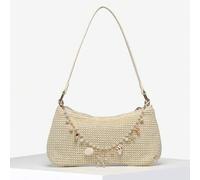 Shein 1 pieza Bolso de hombro baguette tejido de paja con colgante de caparazón de océano vintage minimalista casual, apropiado para uso diario, citas, vaca