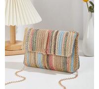 Shein 1 pieza Bolso de hombro cuadrado pequeño de mujer de estilo bohemio con diseño de cierre magnético tejido de contraste colorido, de lujo y nicho