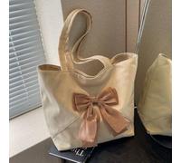 Shein 1 pieza Bolso de hombro de nailon para mujer con gran capacidad, decoración de lazo, color beige, adecuado para uso diario, ir al trabajo, liviano, ve