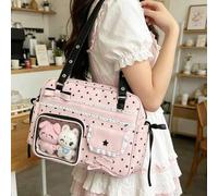 Shein 1 pieza Bolso de hombro estilo Kawaii con lunares para mujer, con adornos de encaje y lazo de cinta que le dan elegancia, ventanas transparentes a amb