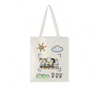Shein 1 pieza Bolso de lona con diseño de Snoopy, bolso de mano de gran capacidad para estudiantes, bolsa de compras con diseño de Charlie Brown, adecuado p