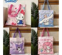 Shein 1 pieza Bolso de lona con diseños de Sanrio Hello Kitty, My Melody, Kuromi, Cinnamoroll, de gran capacidad, bolso de mano, bolsa de almacenamiento par