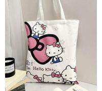 Shein 1 pieza Bolso de lona con gran capacidad, lazo de Kitty Cat de Sanrio, bolso de hombro con diseño de personaje de dibujos animados lindo para estudian