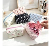 Shein 1 pieza Bolso de mano con cremallera de gasa de burbujas con lazo, bolsa de aseo de viaje, organizador de accesorios para el cabello, bolsa de almacen