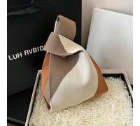 Shein 1 pieza Bolso de mano de mujer, bolso tejido de ganchillo de color contrastante, mini bolso de ganchillo, patrón floral, transpirable y ligero, plegab