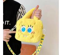 Shein 1 Pieza Bolso de mano de mujer de Bob Esponja - Un bolso de mano de peluche para mujer, Bolsa de maquillaje de Bob Esponja, Un bolso cruzado grande y