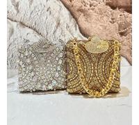 Shein 1 pieza Bolso de mano de mujer de lujo con brillantes de rhinestone, bolso de embrague de cristal de tamaño mini para mujer, elegante bolso cruzado de