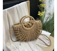 Shein 1 pieza Bolso de mano en forma de media luna con diseño calado, bolso tejido de paja de moda para vacaciones en la playa, bolso perfecto para la playa