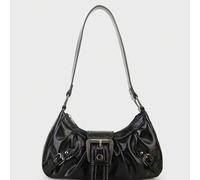 Shein 1 pieza Bolso de motocicleta estilo vintage para mujer, hecho de cuero suave, con decoración de remaches, diseño de hebilla, Body plisado, forma de nu