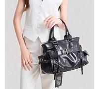 Shein 1 pieza Bolso de motocicleta retro chic con remaches, bolso tote Y2K dulce & picante, decoración de hebilla de cinturón con remaches & borlas, amuleto