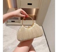 Shein 1 pieza Bolso de noche elegante de mujer con diseño plisado de caja, embrague de lujo con asa brillante, hermoso bolso de mano para vestidos formales,