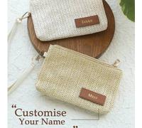 Shein 1 pieza Bolso de paja tejida personalizado con nombre Bolso de mano personalizado monogramado en oro para mujer Bolsos de playa de paja de verano Acce