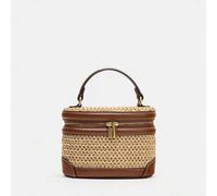Shein 1 pieza Bolso de paja tejido de estilo casual de verano, bolso de mano mini retro minimalista de estilo de playa, con correa de hombro ajustable, adec