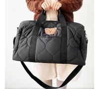 Shein 1 pieza Bolso de pañales negro de gran capacidad de "Mama Osa", bolso de maternidad para hospital, almacenamiento portátil de ropa, adecuado para toda