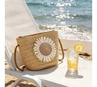 Shein 1 pieza Bolso de playa con decoración floral, bolso tipo cubo, bolso tejido mini, bolso ligero de hombro y cruzado - Adecuado para uso diario de niñas