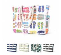Shein 1 pieza Bolso de playa grande con estampado de pantuflas y cierre, bolso de mujer de gran capacidad para verano, vacaciones, piscina, con múltiples es