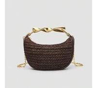 Shein 1 pieza Bolso de playa trenzado, nuevo bolso de verano para mujer con asa metálica, mini bolso cruzado con cremallera trenzado, bolso tote casual de p