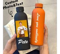 Shein 1 pieza Botella de agua aislada de doble capa de acero inoxidable 304 de 500ml personalizada con foto y nombre, con un diseño de estilo diario con tap