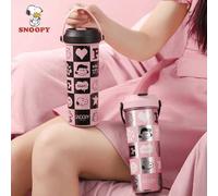 Shein 1 pieza Botella de agua al vacío de 600ml con diseño de Snoopy, vaso portátil para exteriores con enfriamiento, vaso de acero inoxidable 316 de alta c