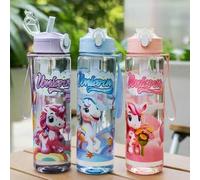 Shein 1 pieza Botella de agua de plástico de 750ml/25oz con diseño de poni de dibujos animados, a prueba de fugas, portátil, con pajita, solo lavar a mano,