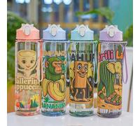 Shein 1 pieza Botella de agua de plástico transparente de 750ml/26oz con diseño del tema Shan Hai Jing, a prueba de fugas cuando se invierte, con correa de