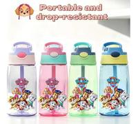 Shein 1 pieza Botella de agua para niños con diseño de dibujos animados de Paw Patrol, de 16 onzas con asa y pajita de silicona, tapa a prueba de fugas, 4 c