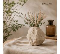 Shein 1 pieza Botella de aromaterapia de estilo Wabi-Sabi con textura de roca plisada de ratán, difusor de varillas de doble uso y jarrón para flores secas