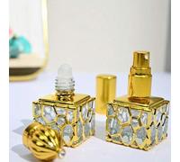 Shein 1 Pieza Botella de perfume cuadrada de 10ml, Frasco de vidrio dorado para aceites esenciales, Botella de vidrio con bomba/roll-on, Dispensador portáti