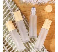 Shein 1 pieza Botella de vidrio esmerilado de 5/10ml con tapa de plástico con grano de madera para aceites esenciales, botella de perfume recargable de rodi