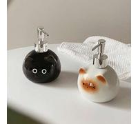 Shein 1 pieza Botella espumosa con diseño de gato de cerámica, dispensador creativo y lindo de gato para jabón líquido/champú, decoración del hogar, tocador