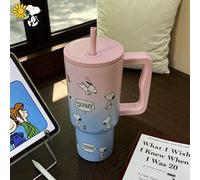 Shein 1 pieza Botella grande de 900ML con diseño de Snoopy, vaso de agua portátil y aislado para exteriores, taza de coche, taza de café de acero inoxidable