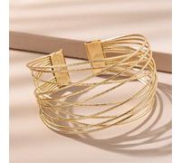 Shein 1 pieza Brazalete abierto con decoración de metal puro cruzado y capas múltiples para mujeres de moda