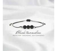 Shein 1 pieza Brazalete ajustable de turmalina negra hecho a mano, brazalete de protección para empáticos, joyería de cristal, protección de EMF, brazalete