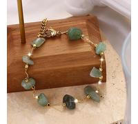 Shein 1 pieza Brazalete de acero inoxidable de doble capa con estilo bohemio de playa de moda con piedras verdes asimétricas para mujeres (el tamaño de las