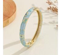 Shein 1 pieza Brazalete de joyería de estilo bohemio de moda en color azul claro con esmalte, adecuado para mujeres y niñas